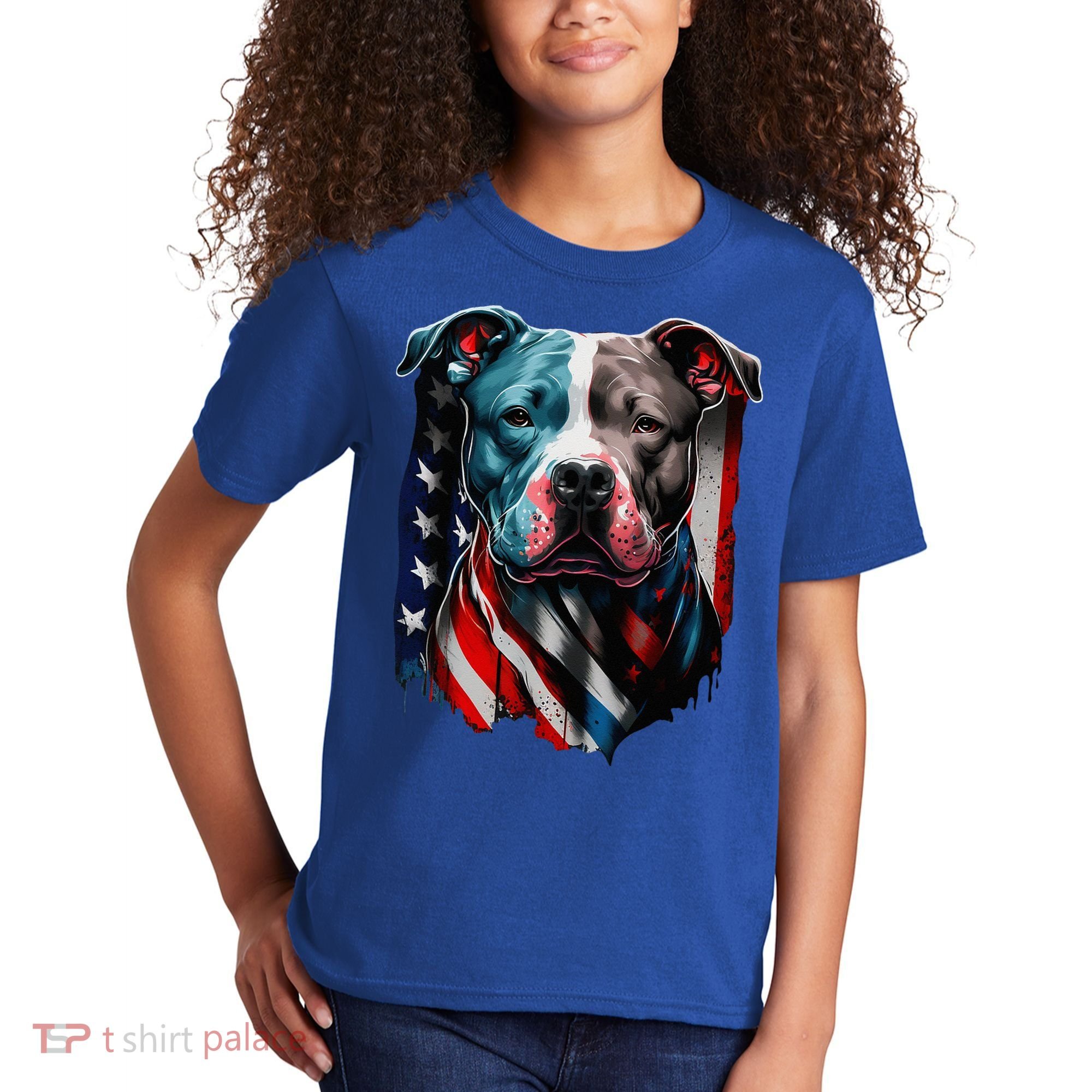 American Pitbull Terrier USA Flag Patriotic Dog Kids T-Shirt