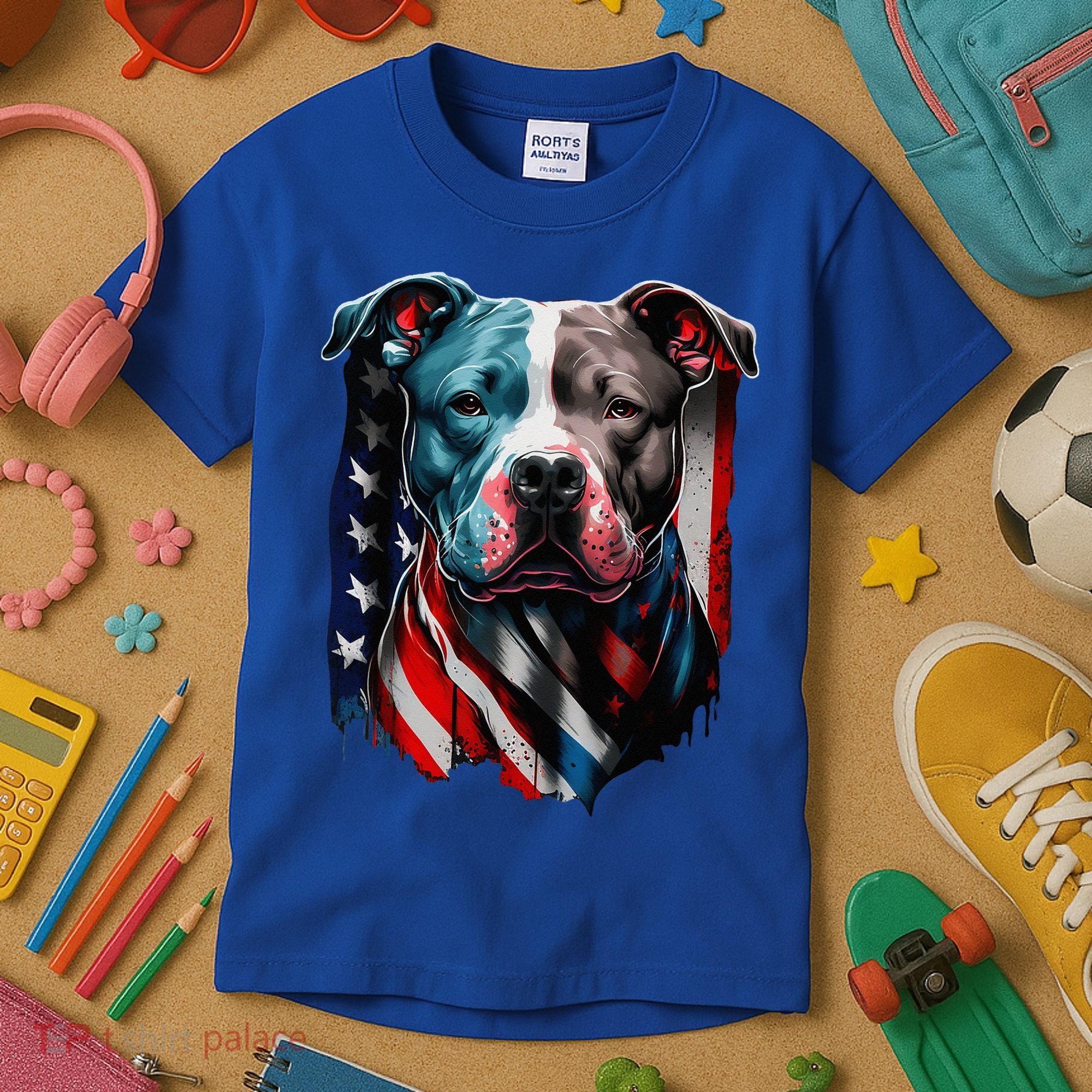 American Pitbull Terrier USA Flag Patriotic Dog Kids T-Shirt