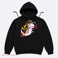 Axolotl Playing Trombone  Marching Band Trombone Hoodie thumb 0