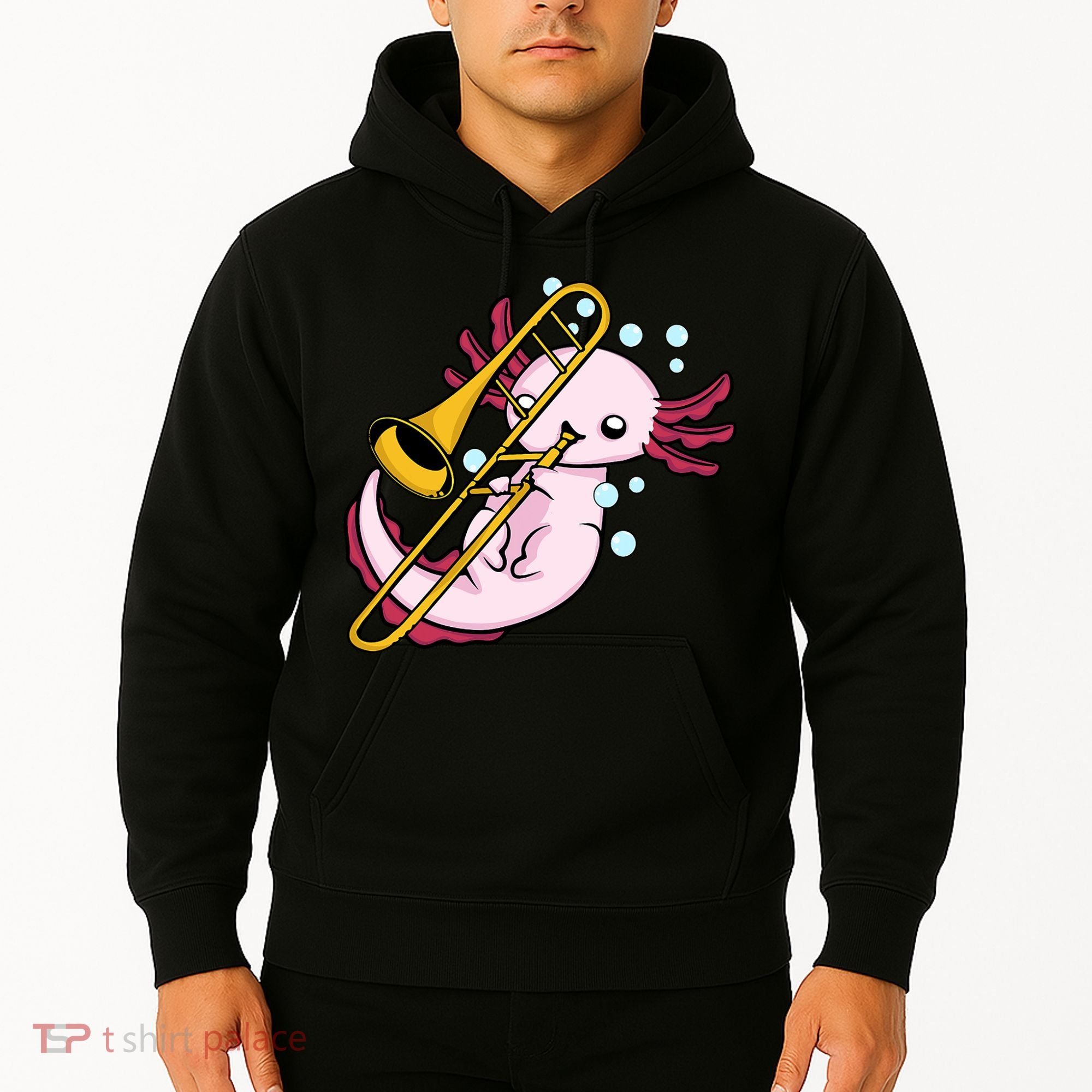Axolotl Playing Trombone  Marching Band Trombone Hoodie
