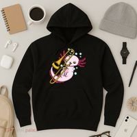 Axolotl Playing Trombone  Marching Band Trombone Hoodie thumb 3