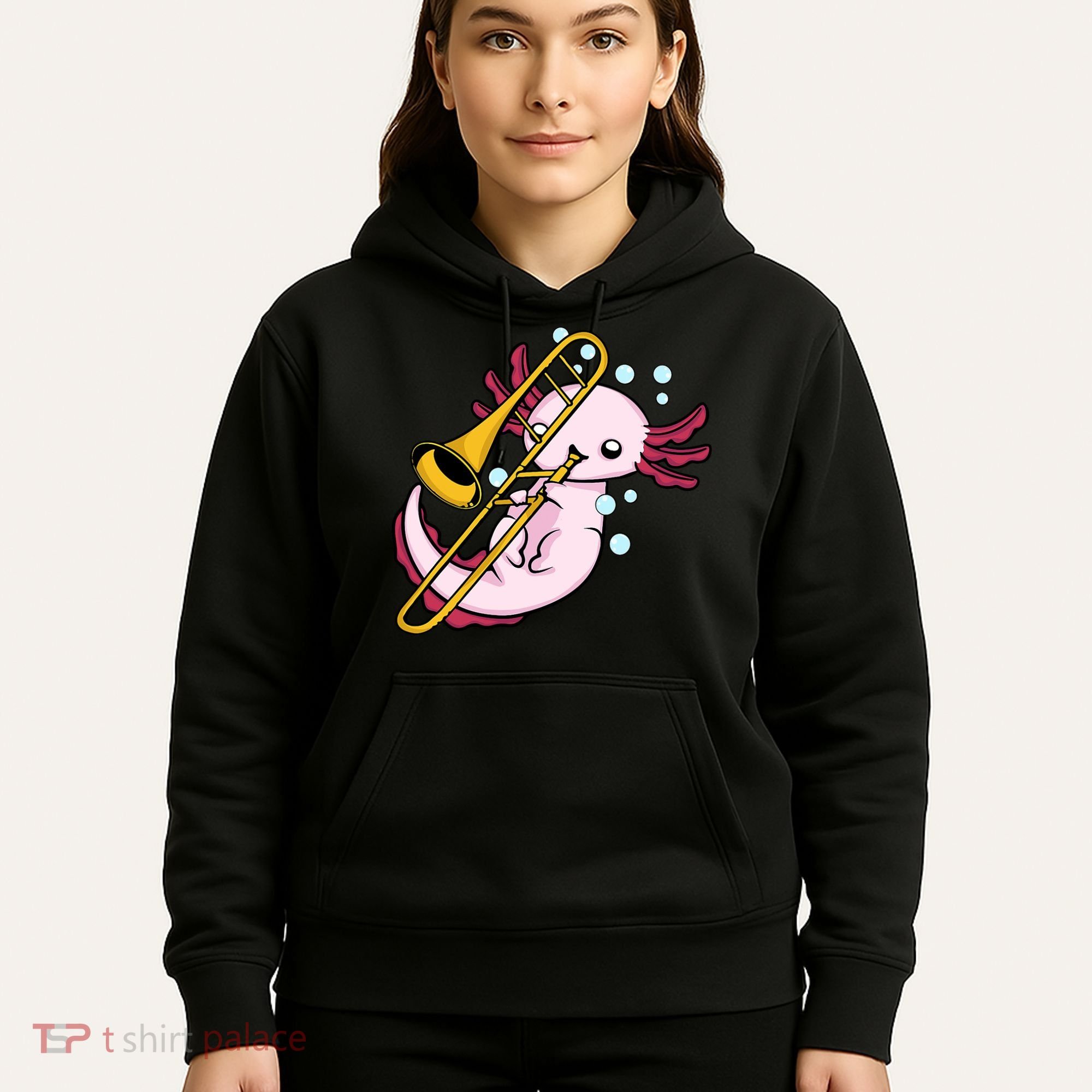 Axolotl Playing Trombone  Marching Band Trombone Hoodie