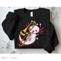 Axolotl Playing Trombone  Marching Band Trombone Sweatshirt thumb 2