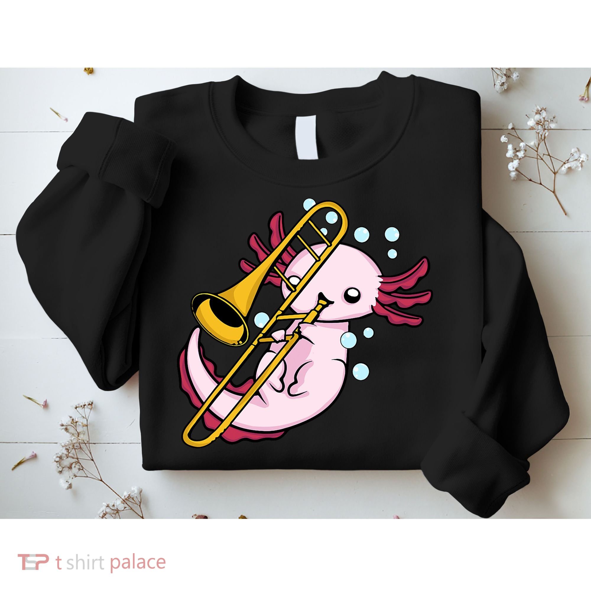 Axolotl Playing Trombone  Marching Band Trombone Sweatshirt
