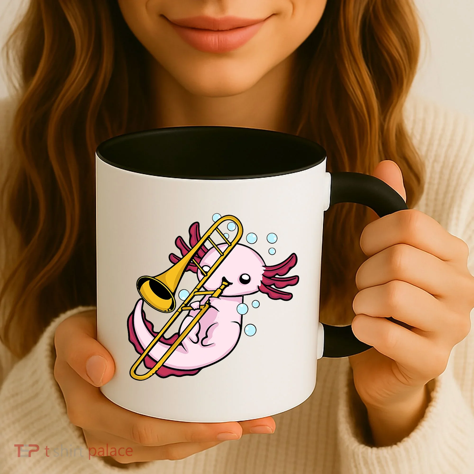 Axolotl Playing Trombone  Marching Band Trombone Coffee Mug