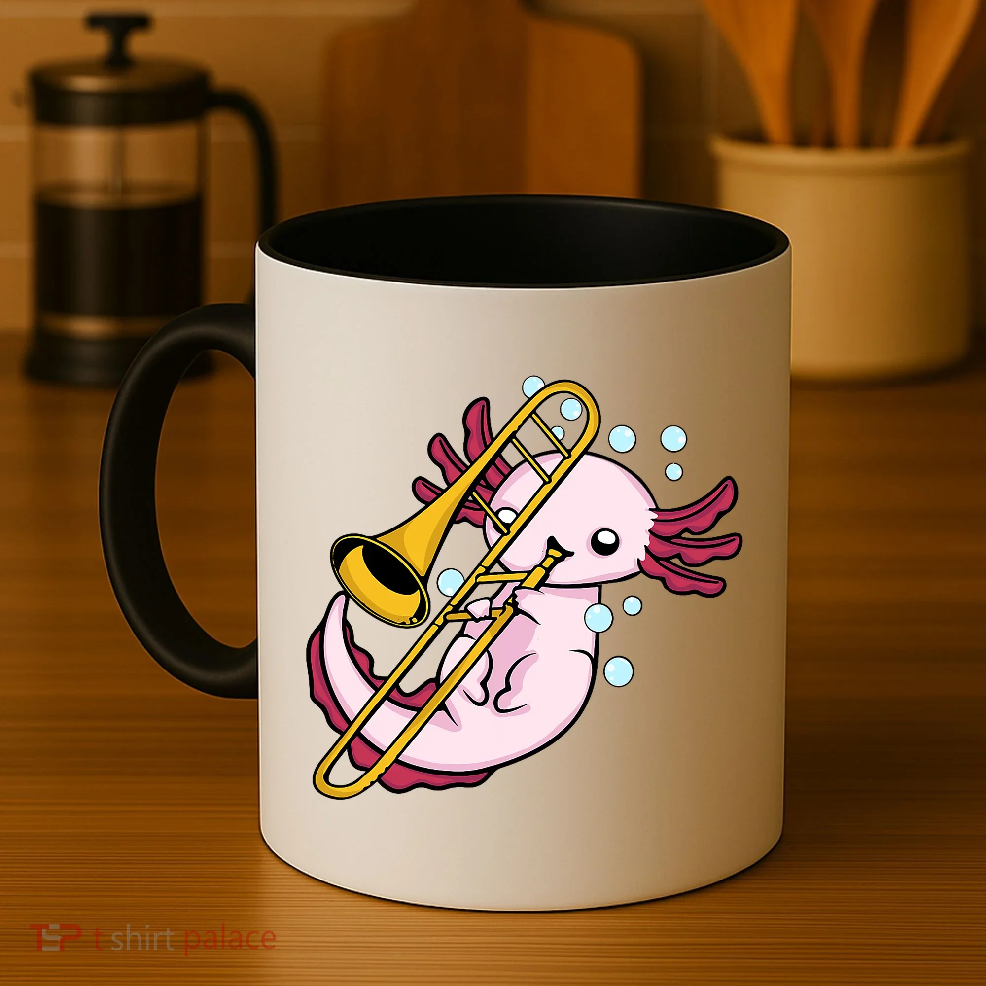 Axolotl Playing Trombone  Marching Band Trombone Coffee Mug
