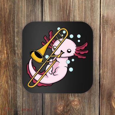 Axolotl Playing Trombone  Marching Band Trombone Coaster