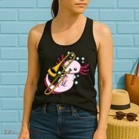 Axolotl Playing Trombone  Marching Band Trombone Women's Tank Top thumb 2