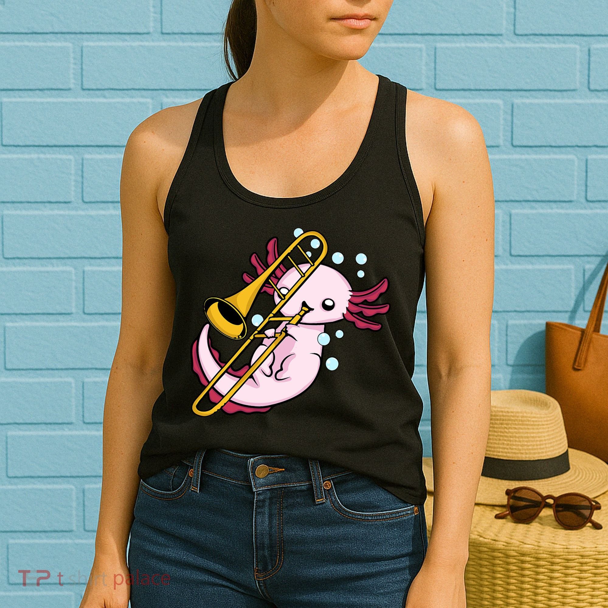 Axolotl Playing Trombone  Marching Band Trombone Women's Tank Top