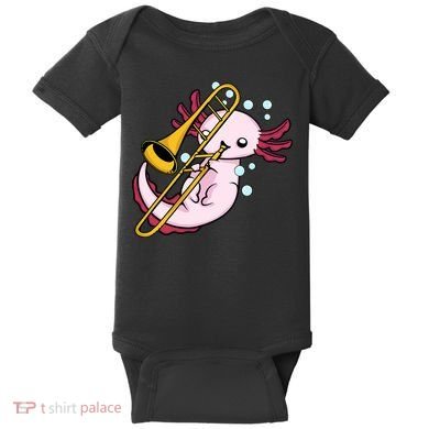 Axolotl Playing Trombone  Marching Band Trombone Baby Bodysuit