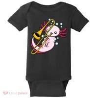 Axolotl Playing Trombone  Marching Band Trombone Baby Bodysuit thumb 0