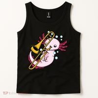 Axolotl Playing Trombone  Marching Band Trombone Tank Top thumb 2