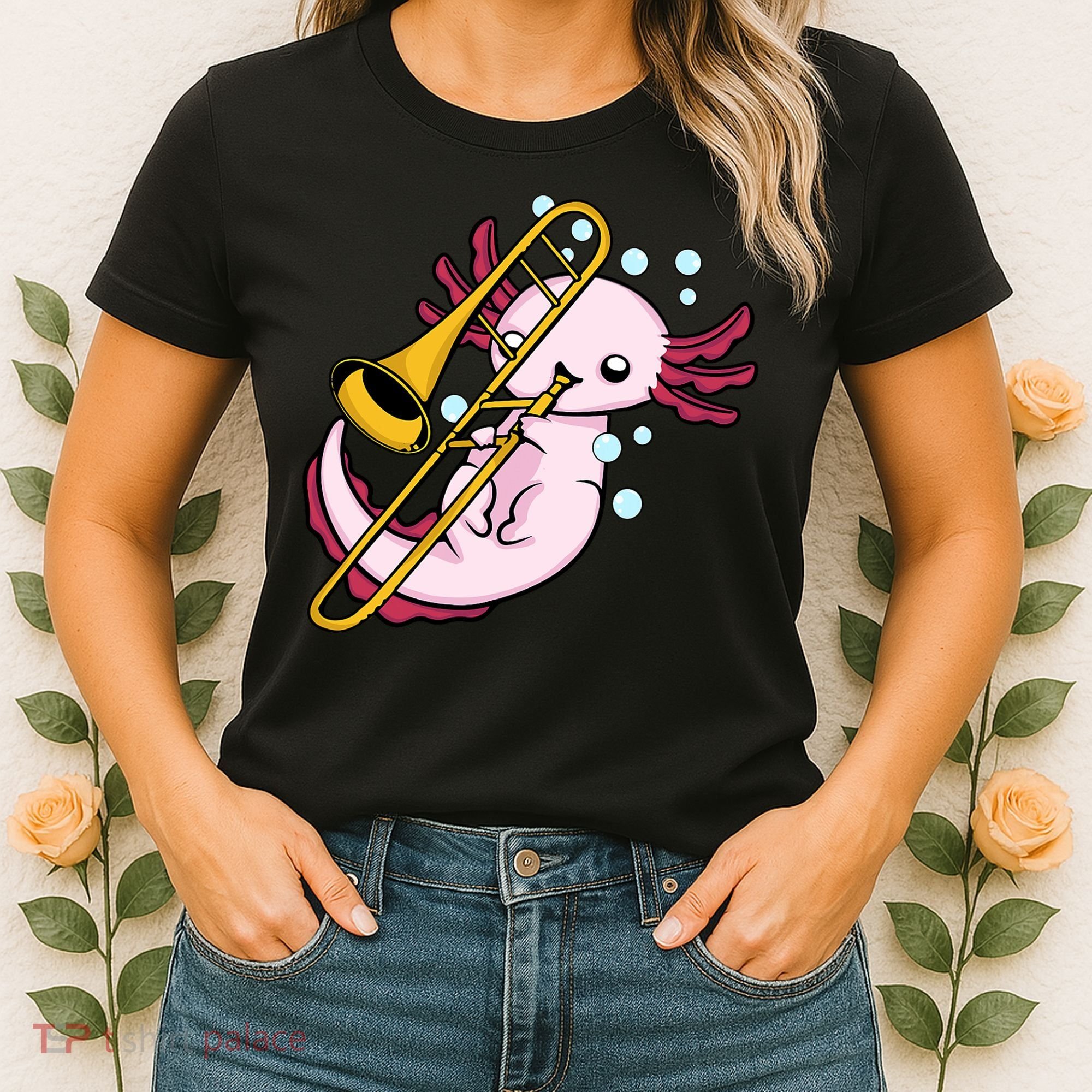 Axolotl Playing Trombone  Marching Band Trombone Women's T-Shirt