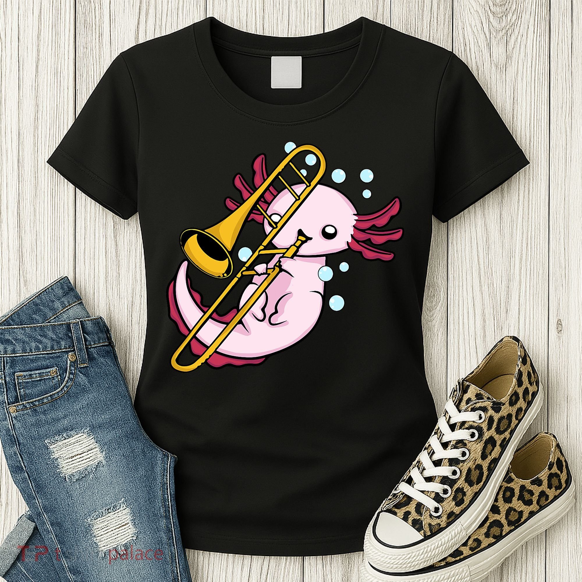 Axolotl Playing Trombone  Marching Band Trombone Women's T-Shirt