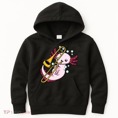 Axolotl Playing Trombone  Marching Band Trombone Kids Hoodie