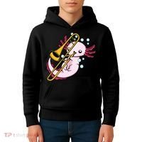 Axolotl Playing Trombone  Marching Band Trombone Kids Hoodie thumb 4
