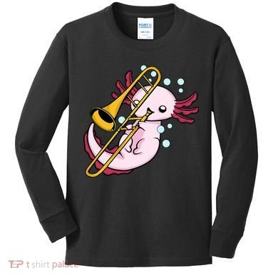Axolotl Playing Trombone  Marching Band Trombone Kids Long Sleeve Shirt