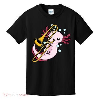 Axolotl Playing Trombone  Marching Band Trombone Kids T-Shirt