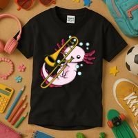 Axolotl Playing Trombone  Marching Band Trombone Kids T-Shirt thumb 3