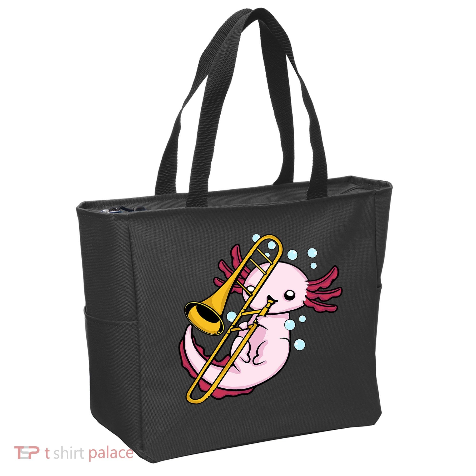 Axolotl Playing Trombone  Marching Band Trombone Tote Bag