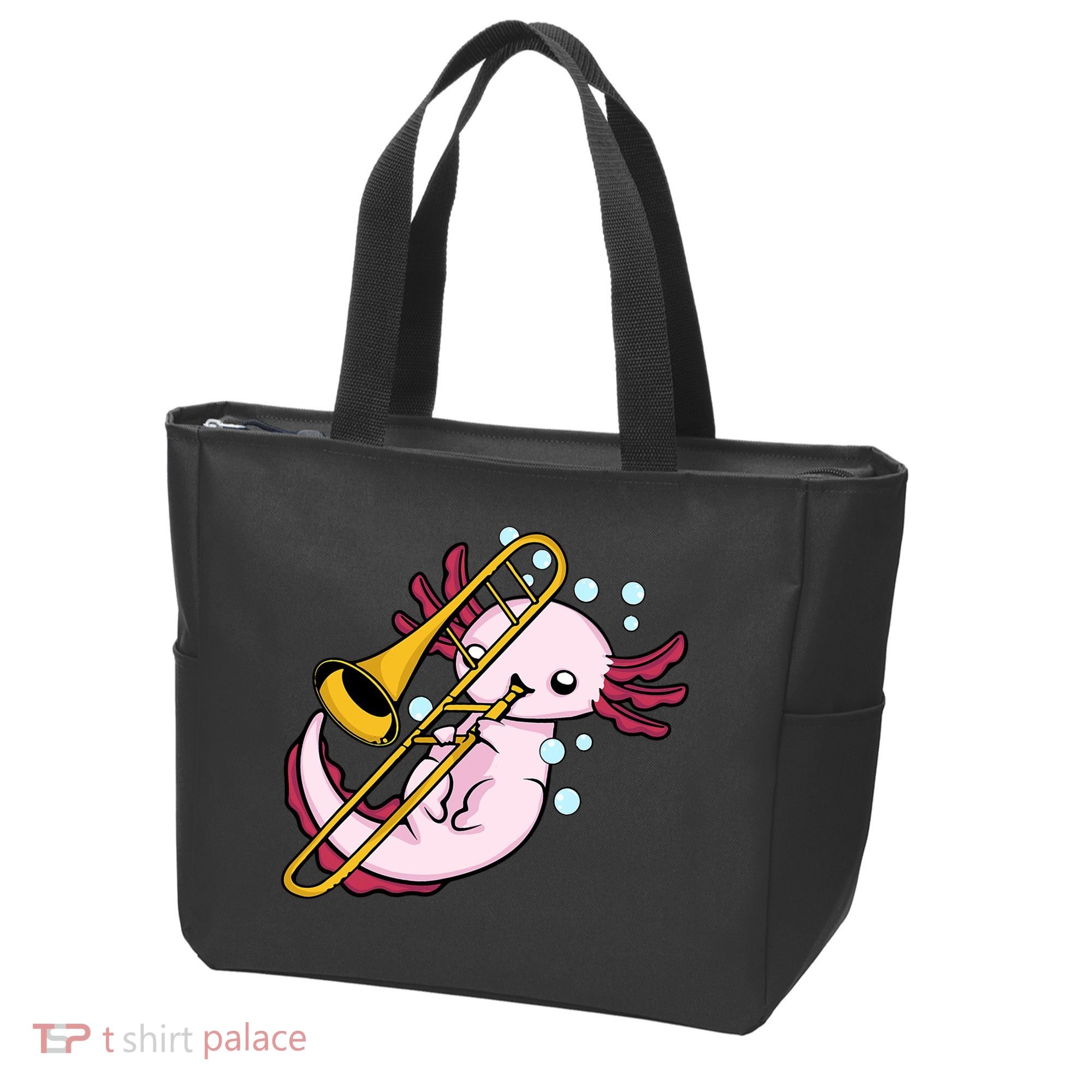 Axolotl Playing Trombone  Marching Band Trombone Tote Bag