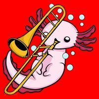 Axolotl Playing Trombone  Marching Band Trombone Santa Hat thumb 1