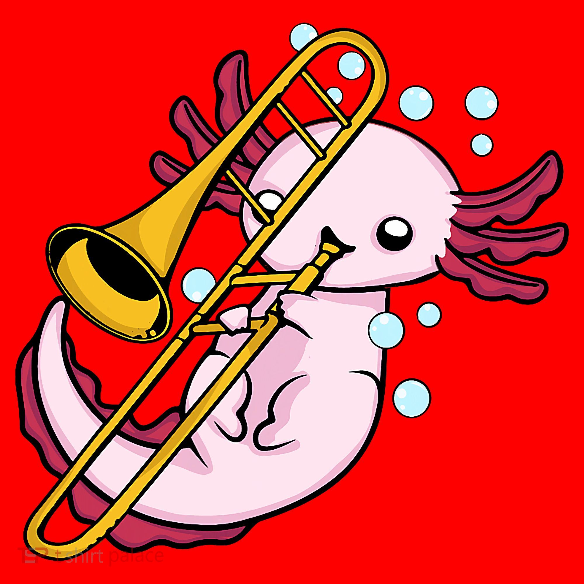 Axolotl Playing Trombone  Marching Band Trombone Santa Hat