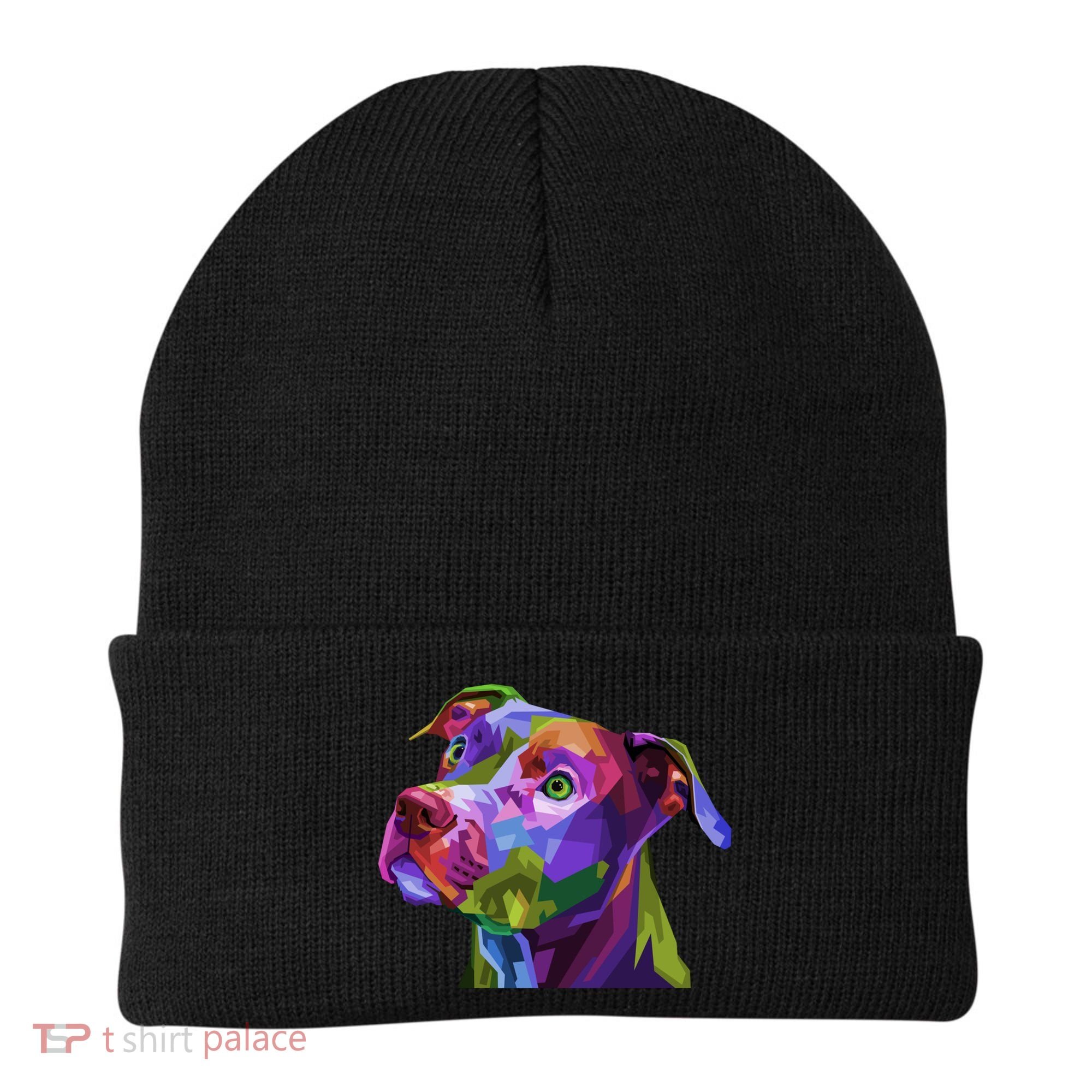 American Pitbull Terrier Pop Art Portrait For Dog Owners Gift Beanie