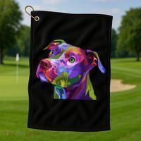 American Pitbull Terrier Pop Art Portrait For Dog Owners Gift Golf Towel thumb 1