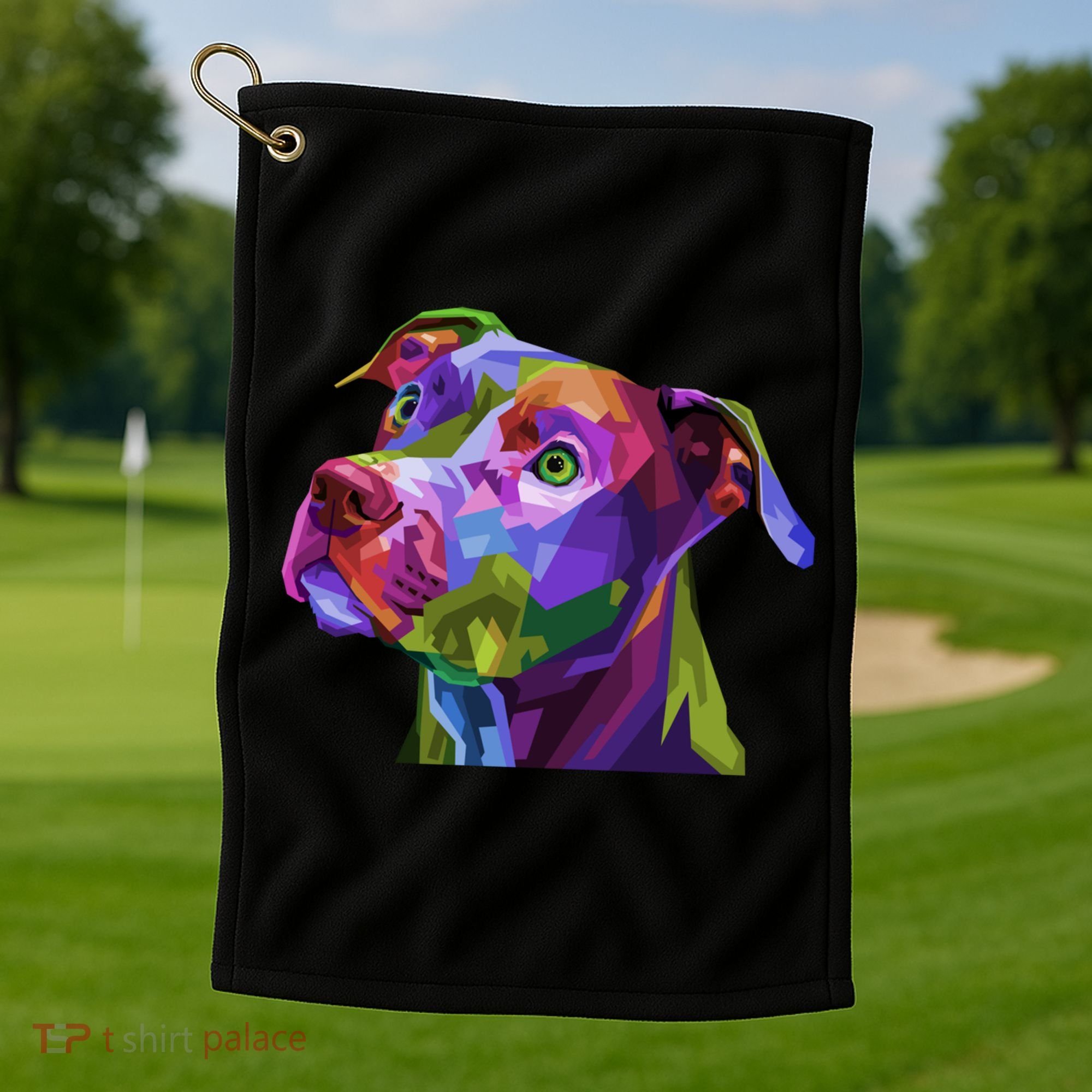 American Pitbull Terrier Pop Art Portrait For Dog Owners Gift Golf Towel