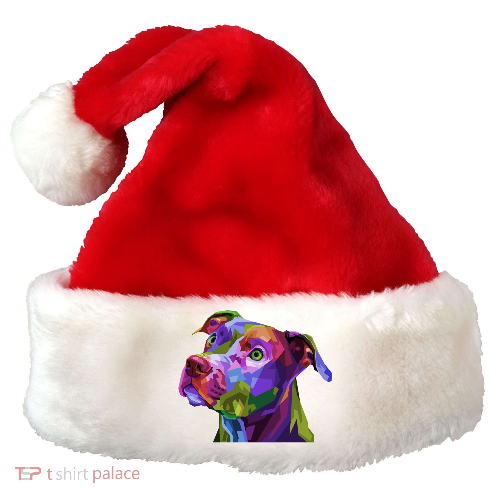 American Pitbull Terrier Pop Art Portrait For Dog Owners Gift Santa Hat
