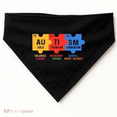 Autism Periodic Table Elements Gold Titanium Samarium Autism Awareness USA-Made Doggie Bandana