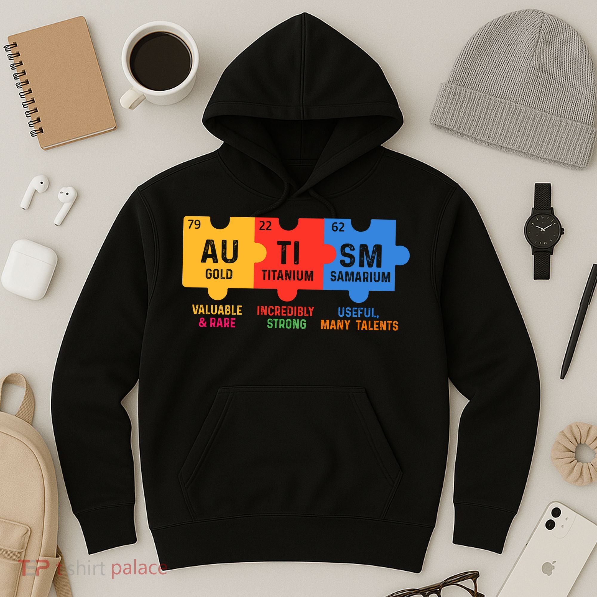 Autism Periodic Table Elements Gold Titanium Samarium Autism Awareness Hoodie