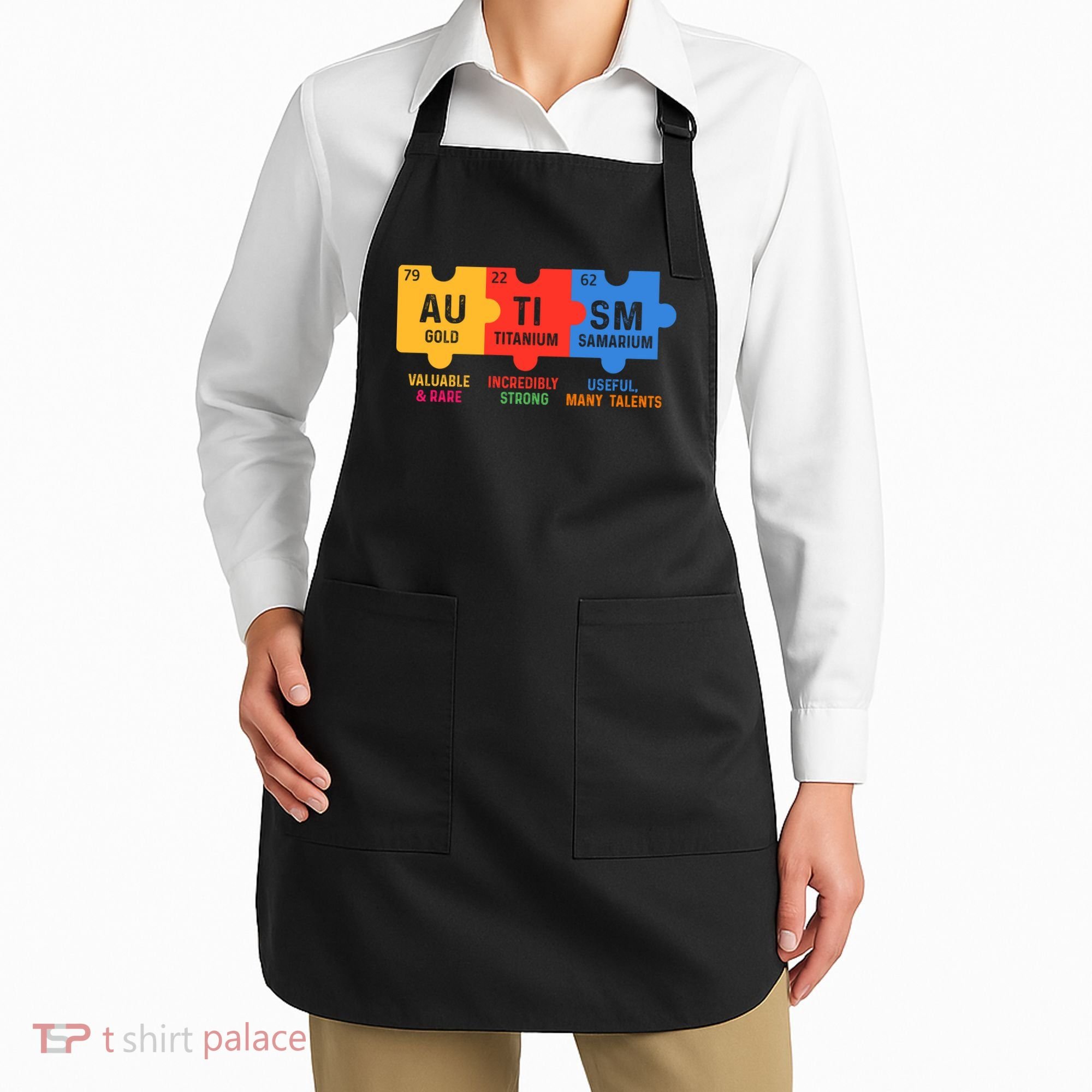 Autism Periodic Table Elements Gold Titanium Samarium Autism Awareness Apron