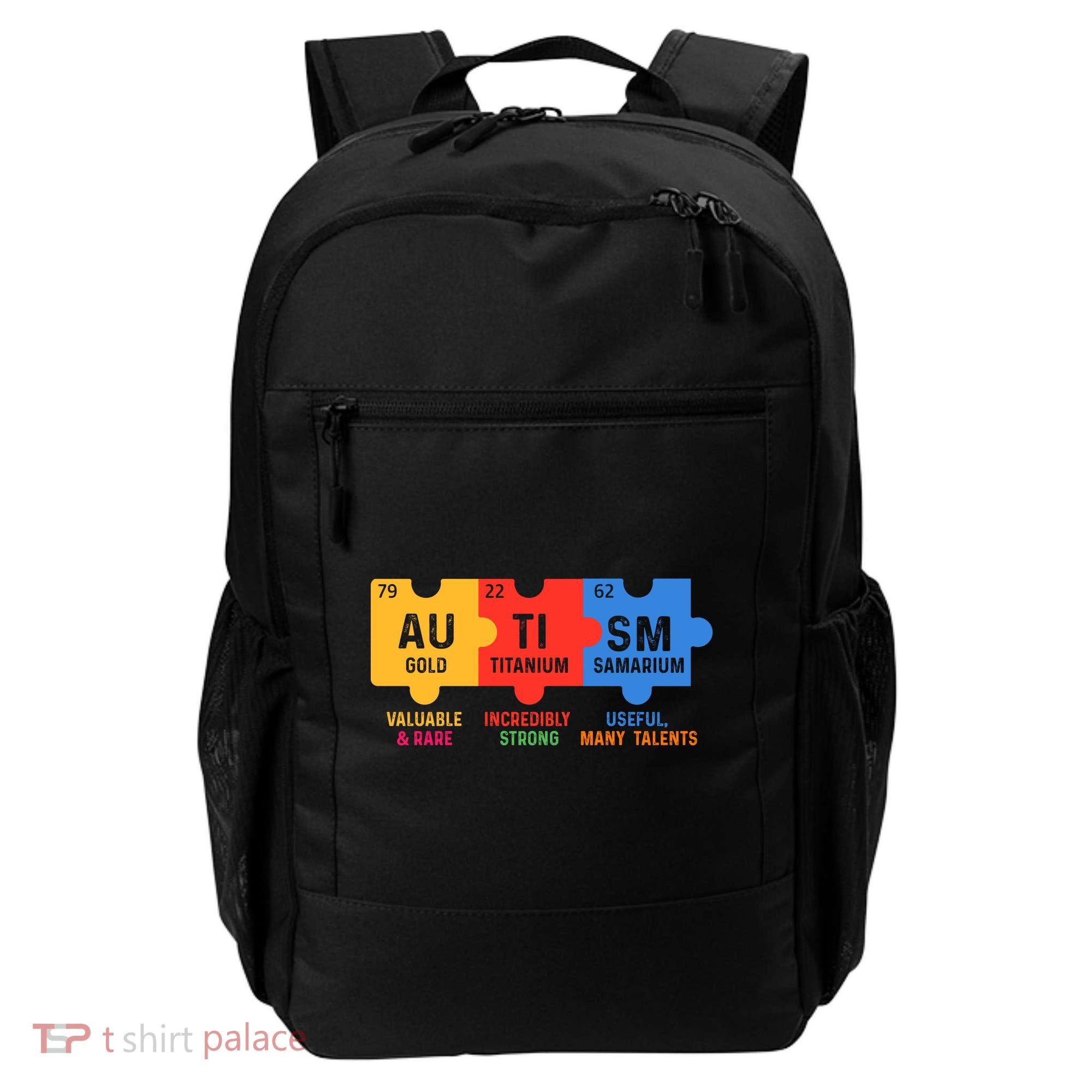 Autism Periodic Table Elements Gold Titanium Samarium Autism Awareness Backpack