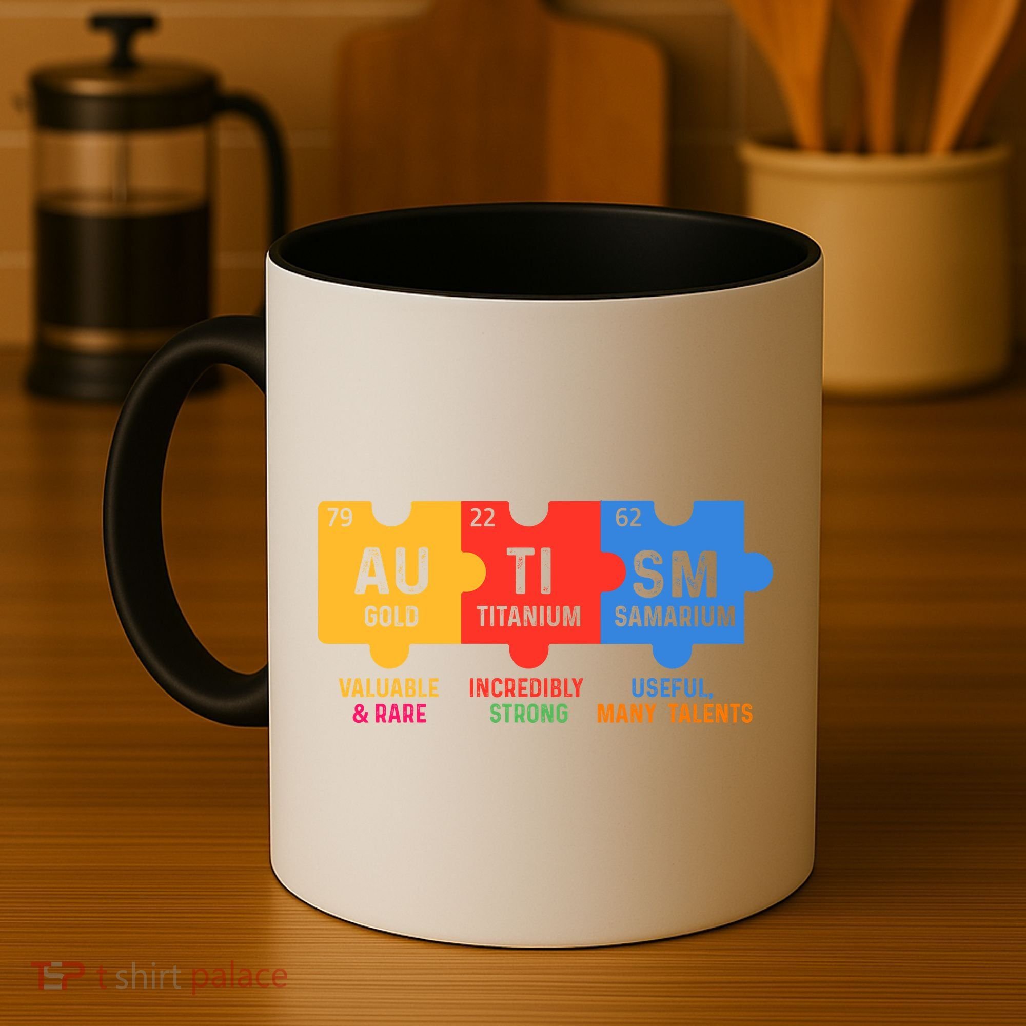 Autism Periodic Table Elements Gold Titanium Samarium Autism Awareness Coffee Mug