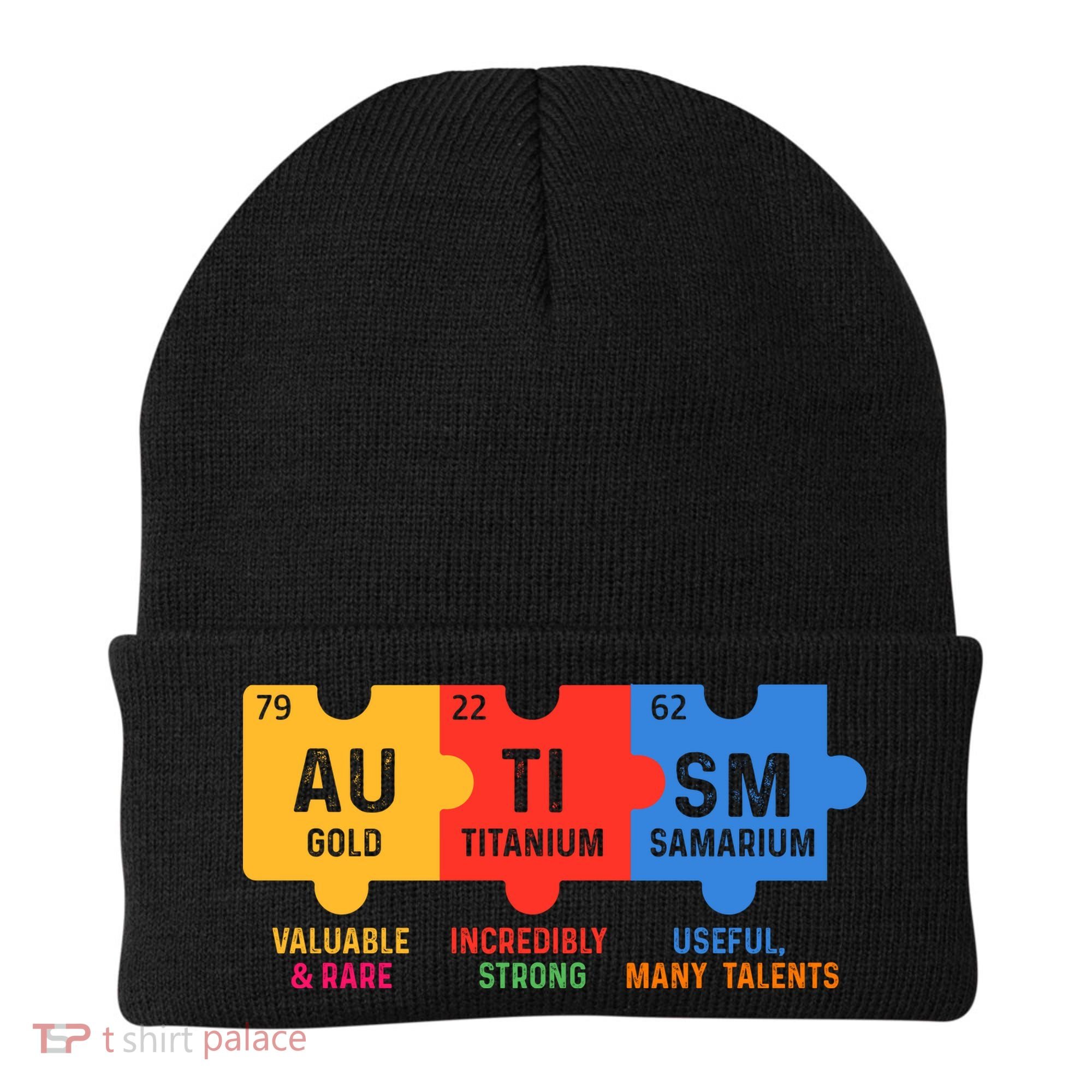 Autism Periodic Table Elements Gold Titanium Samarium Autism Awareness Beanie