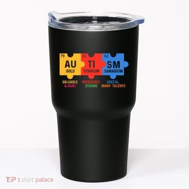 Autism Periodic Table Elements Gold Titanium Samarium Autism Awareness Tumbler