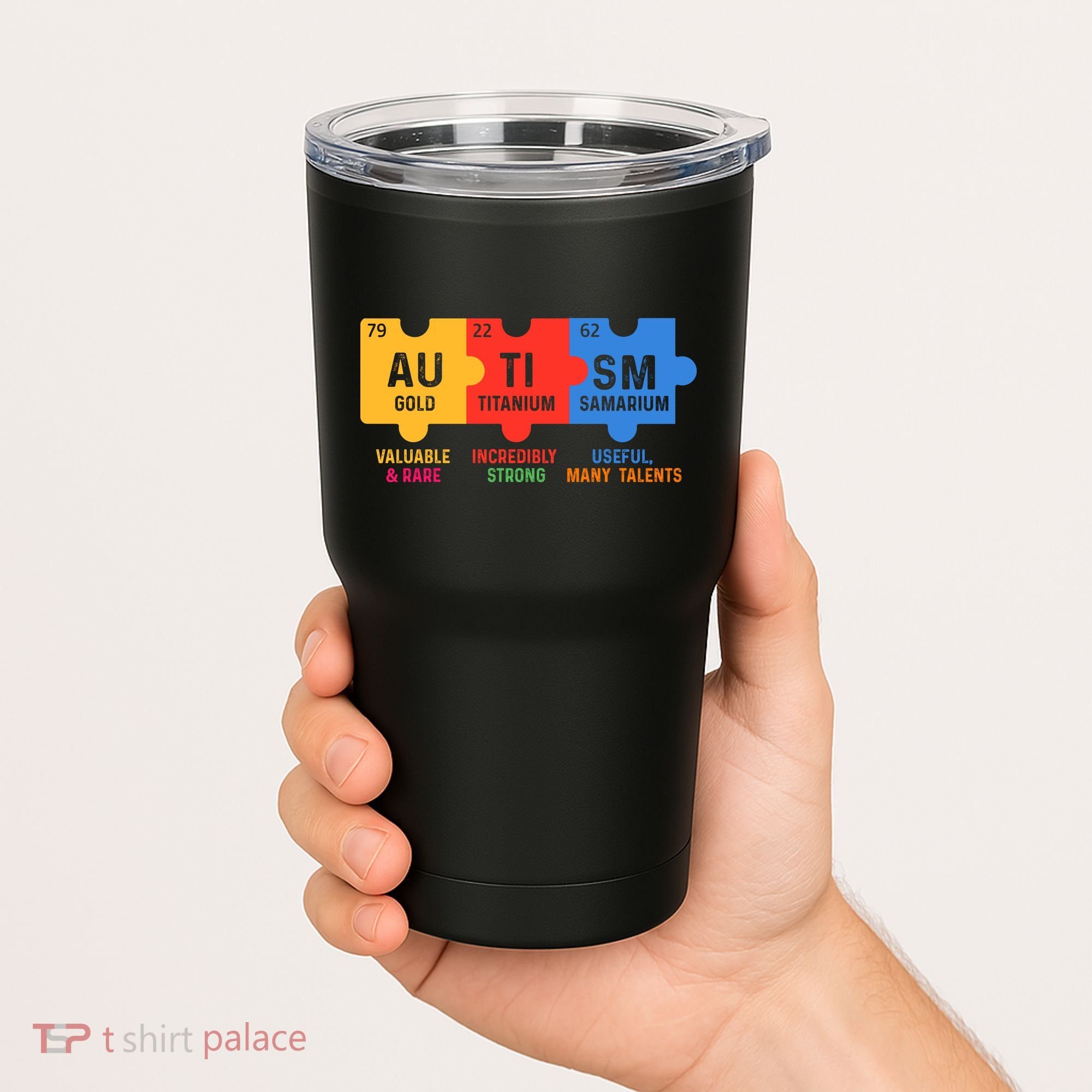 Autism Periodic Table Elements Gold Titanium Samarium Autism Awareness Tumbler