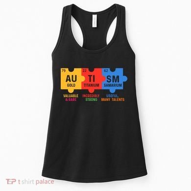 Autism Periodic Table Elements Gold Titanium Samarium Autism Awareness Women's Tank Top