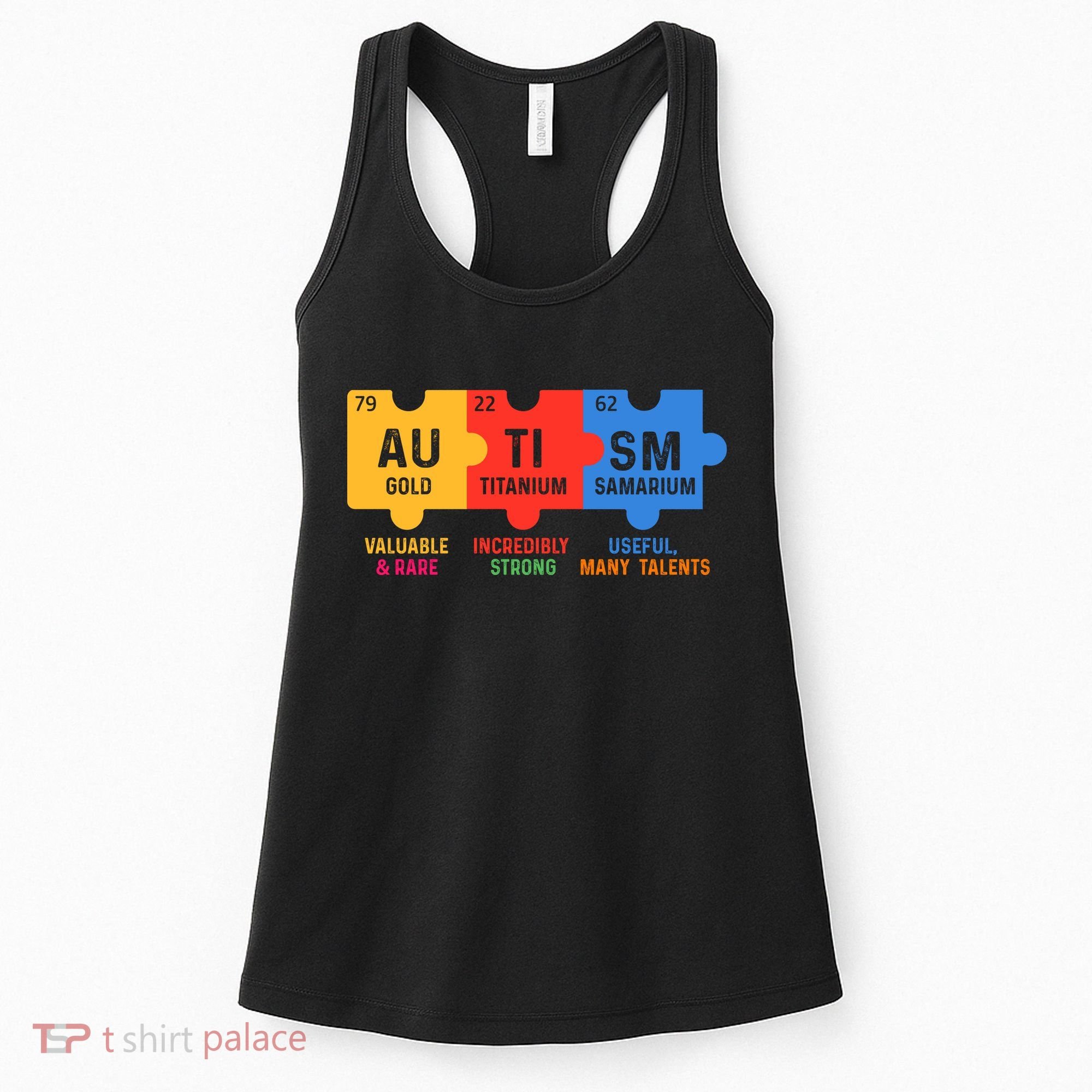 Autism Periodic Table Elements Gold Titanium Samarium Autism Awareness Women's Tank Top