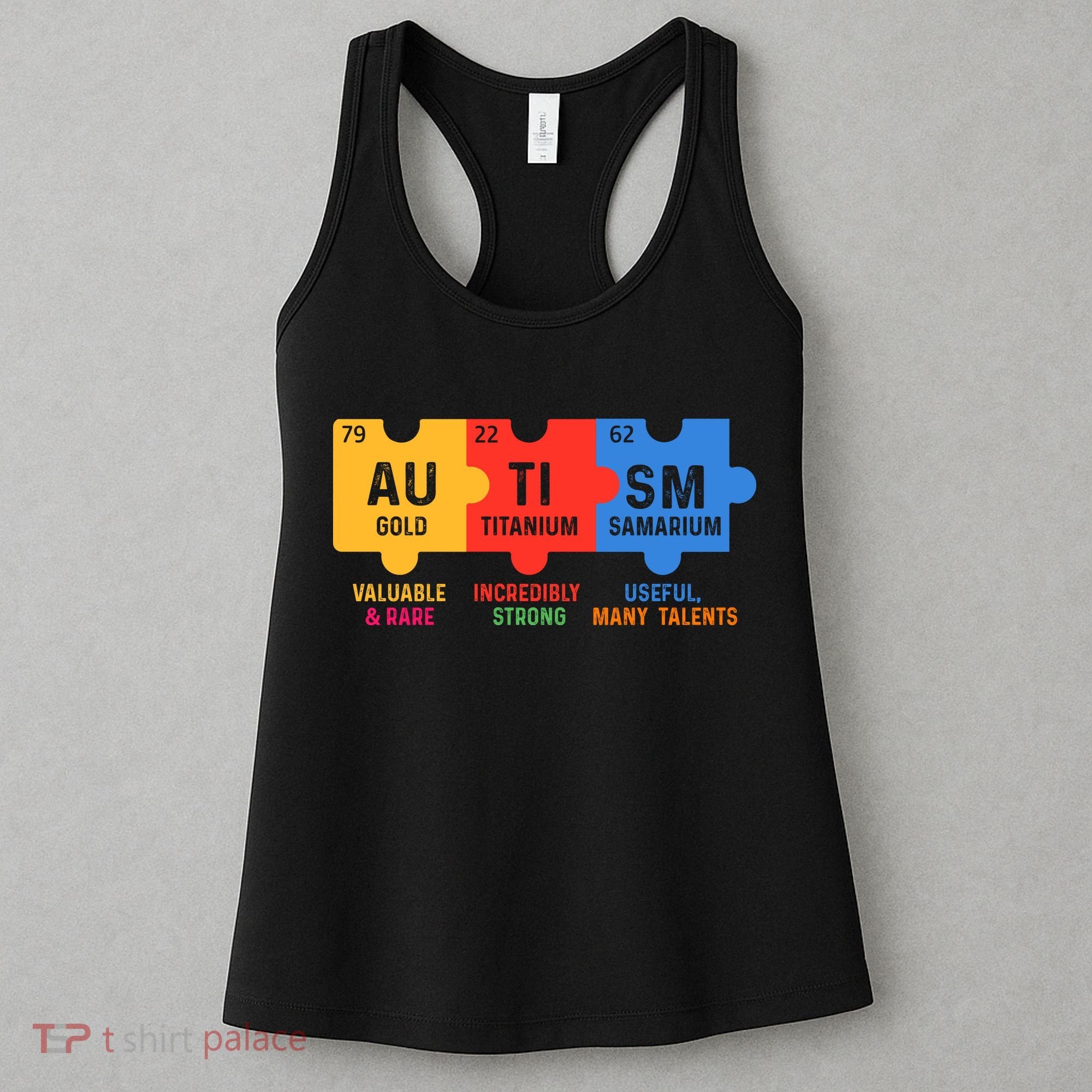 Autism Periodic Table Elements Gold Titanium Samarium Autism Awareness Women's Tank Top