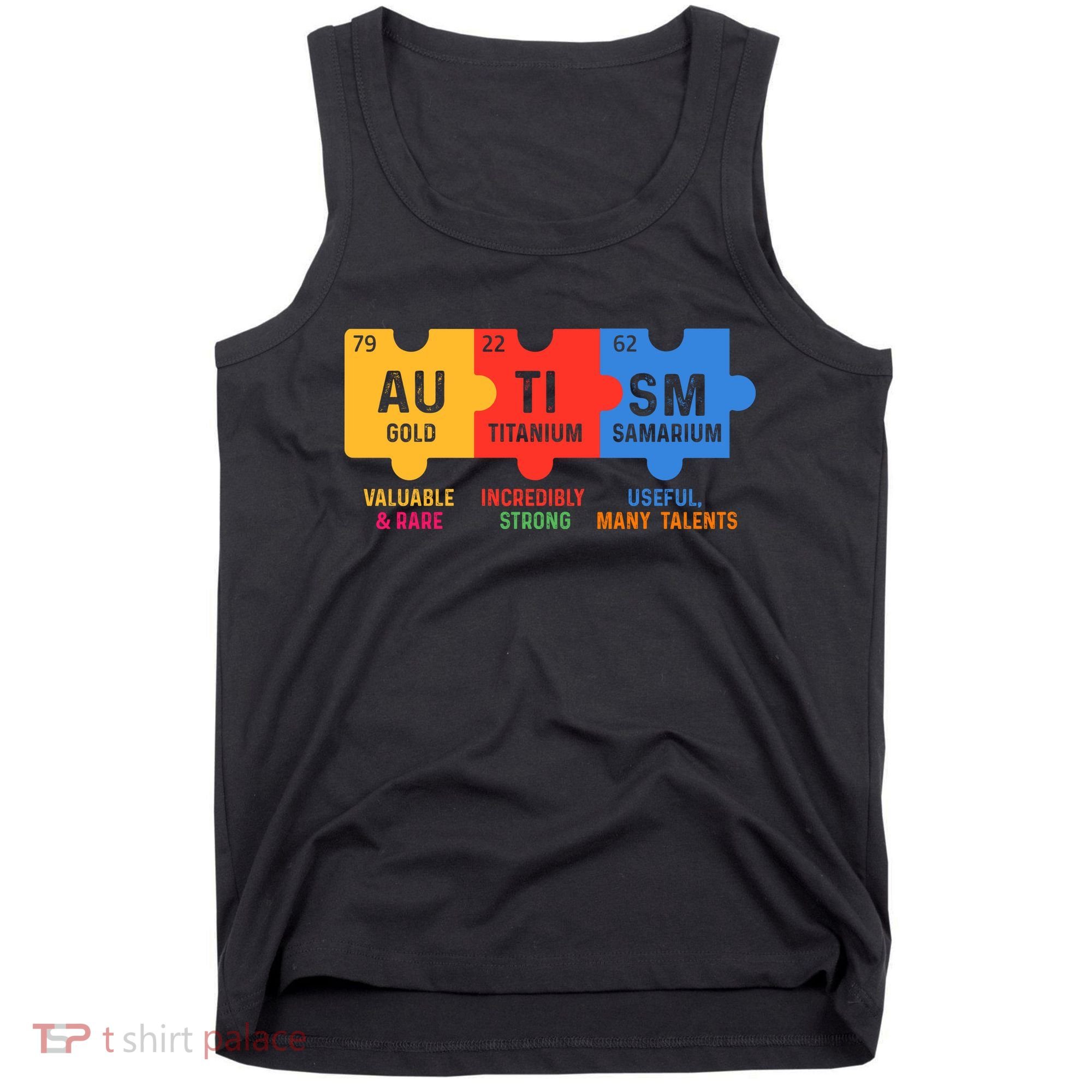 Autism Periodic Table Elements Gold Titanium Samarium Autism Awareness Tank Top