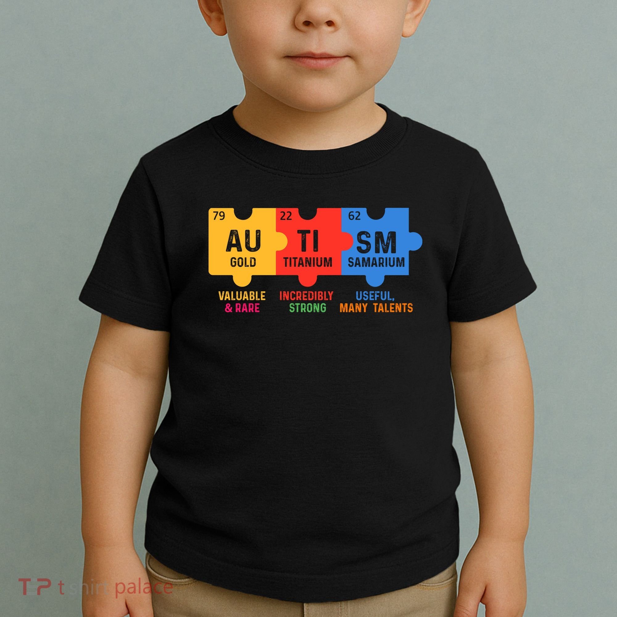 Autism Periodic Table Elements Gold Titanium Samarium Autism Awareness Toddler T-Shirt