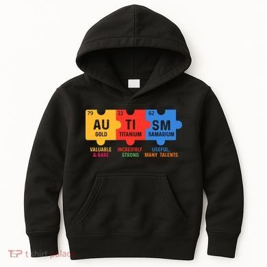 Autism Periodic Table Elements Gold Titanium Samarium Autism Awareness Kids Hoodie