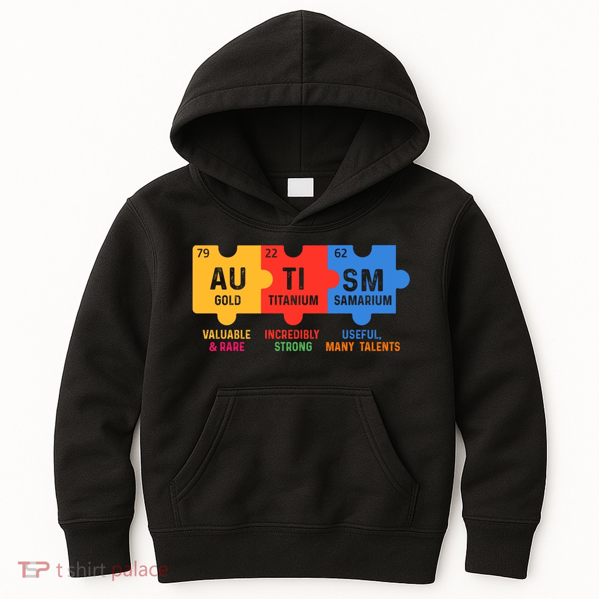 Autism Periodic Table Elements Gold Titanium Samarium Autism Awareness Kids Hoodie