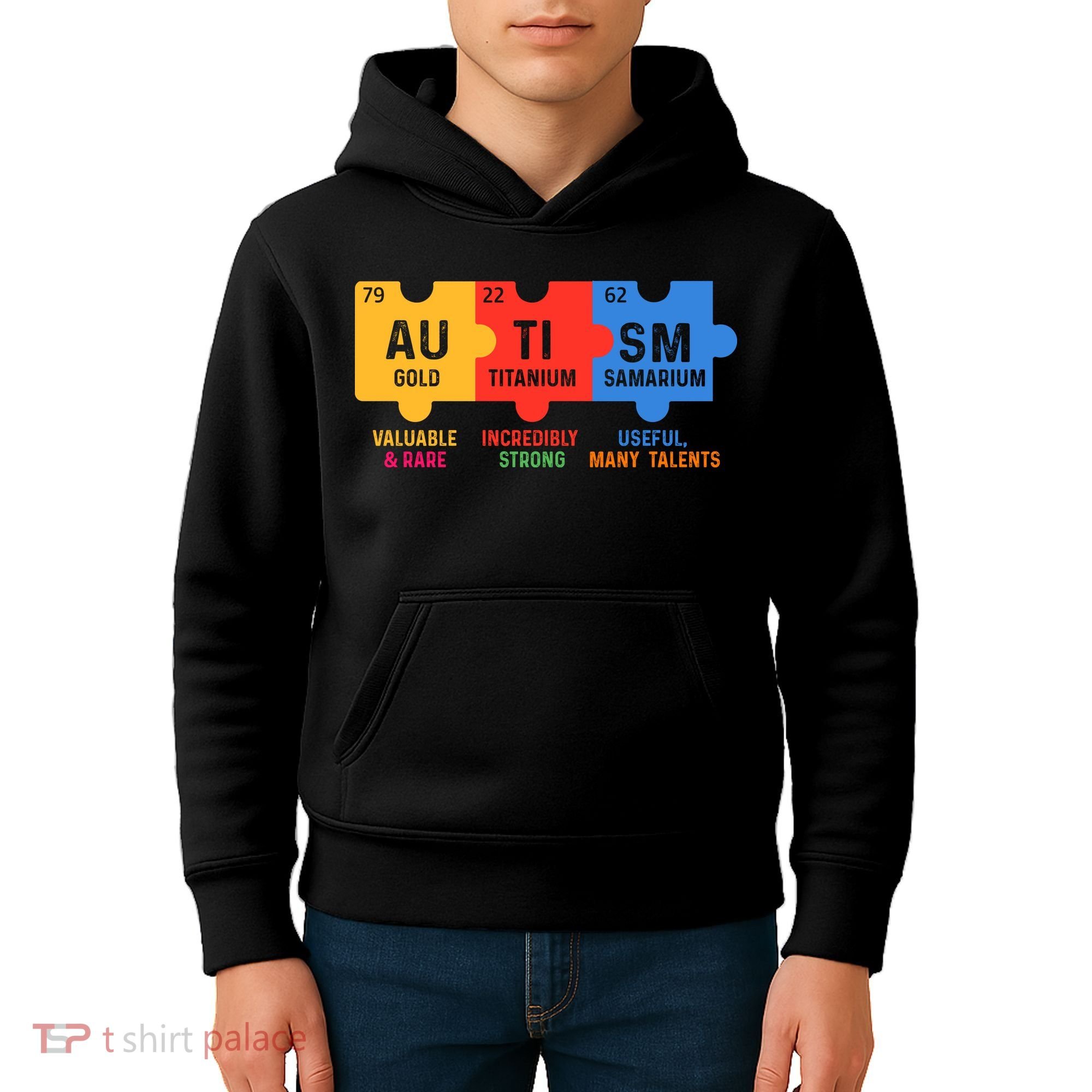 Autism Periodic Table Elements Gold Titanium Samarium Autism Awareness Kids Hoodie