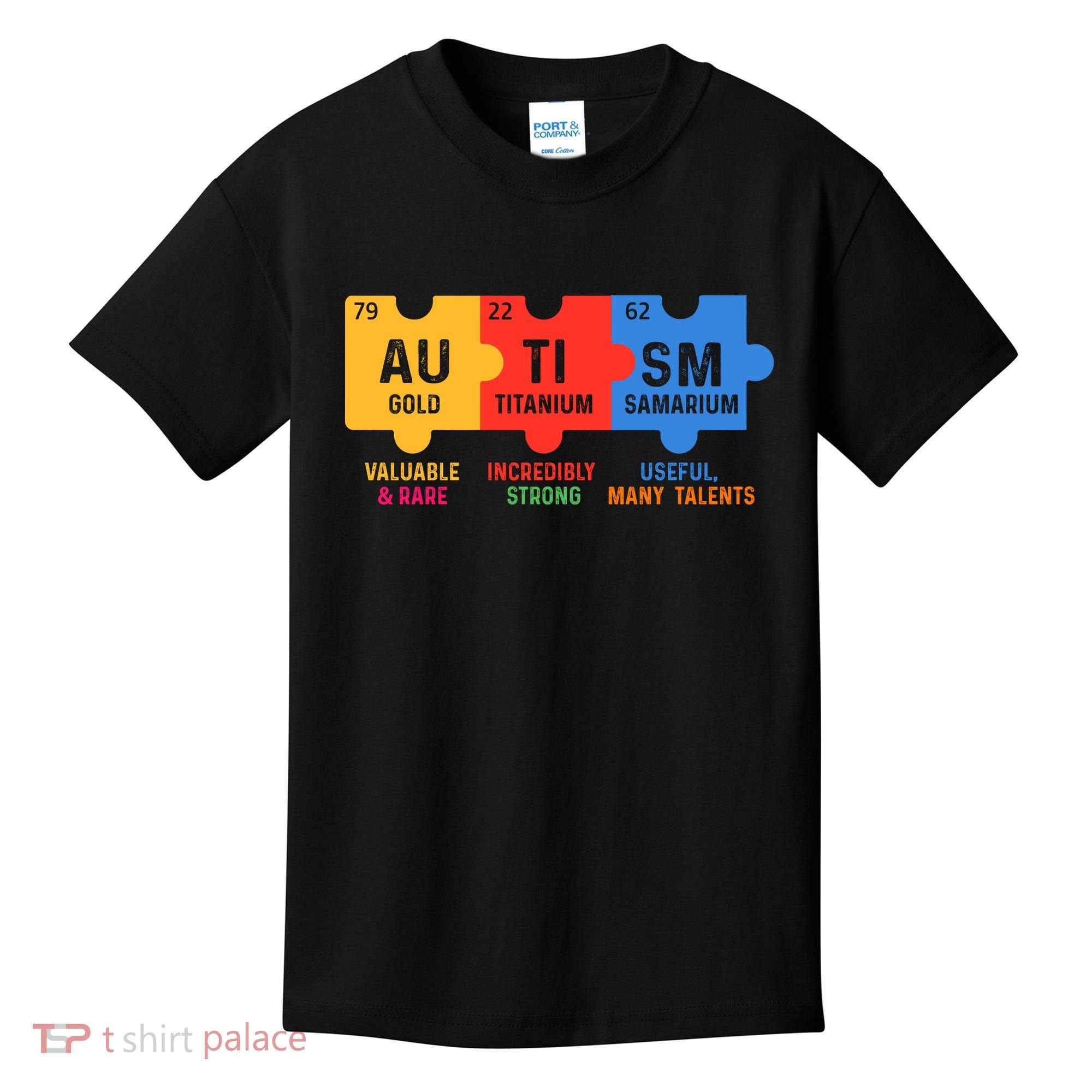 Autism Periodic Table Elements Gold Titanium Samarium Autism Awareness Kids T-Shirt