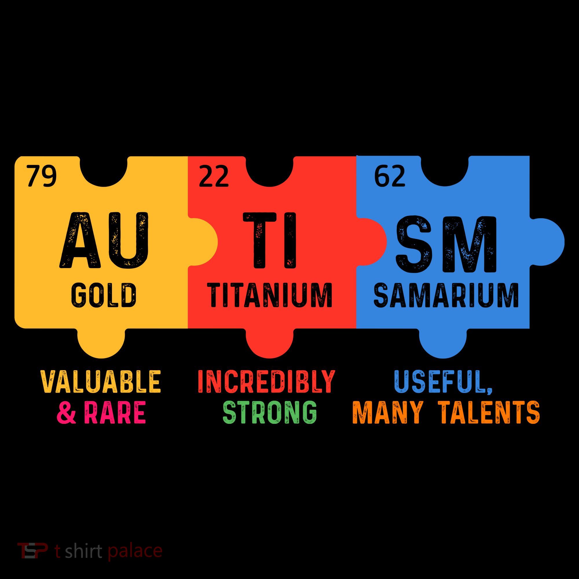Autism Periodic Table Elements Gold Titanium Samarium Autism Awareness Kids T-Shirt
