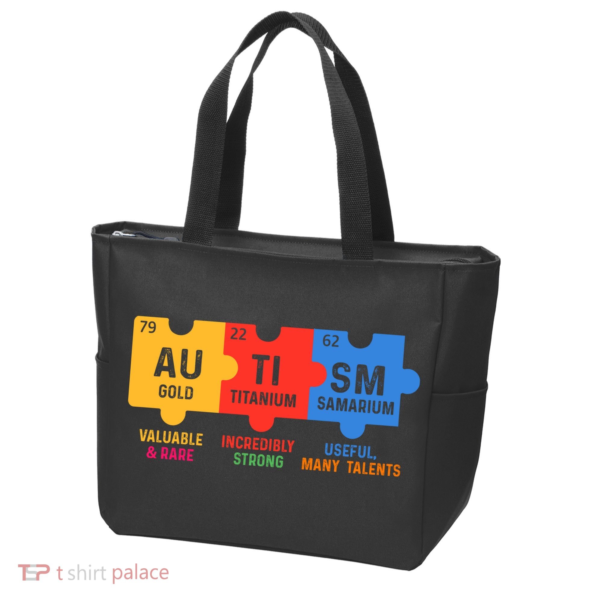 Autism Periodic Table Elements Gold Titanium Samarium Autism Awareness Tote Bag